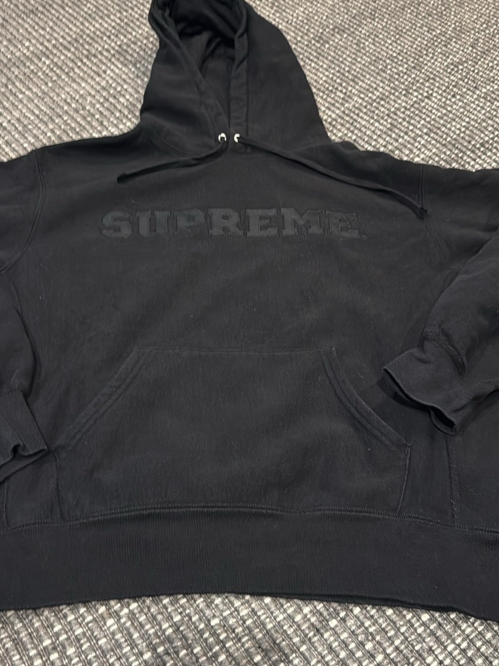 Supreme Black Embossed Logo Hoodie - Men's Pullover